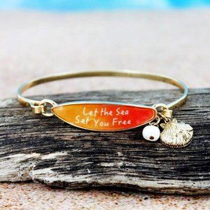 Bangle Bracelet. Let The Sea Set You Free. Gold, Orange, Yellow. NWT